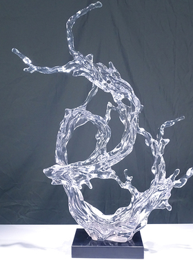 酒店大厅透明浪花树脂摆件售楼处样板间门厅抽象雕塑Y软装饰艺术