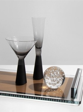 简约桌面玻璃透明矩形托盘摆件展E示盘玄关茶几样板房软装饰品