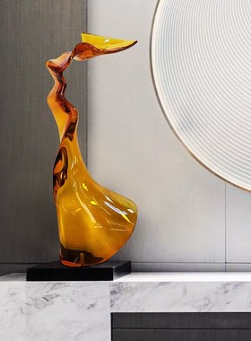 酒店别墅家居客厅电视柜抽象艺术摆件透明树脂U雕塑桌面装饰品