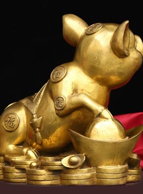 纯铜金猪摆c件客厅装饰生肖猪办公室工艺礼品摆饰店铺公司开业礼