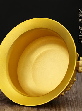 聚宝盆摆件d纯铜家用聚财办公室桌面摆放五路财神客厅开业礼品铜