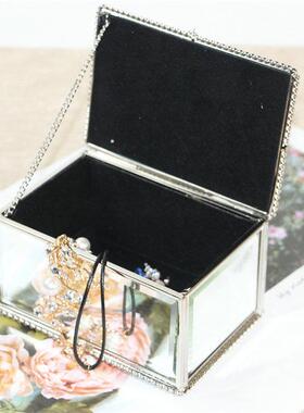 欧式玻璃长方形首饰盒摆件创意软装陈设银色镜面珠宝盒家居装饰品