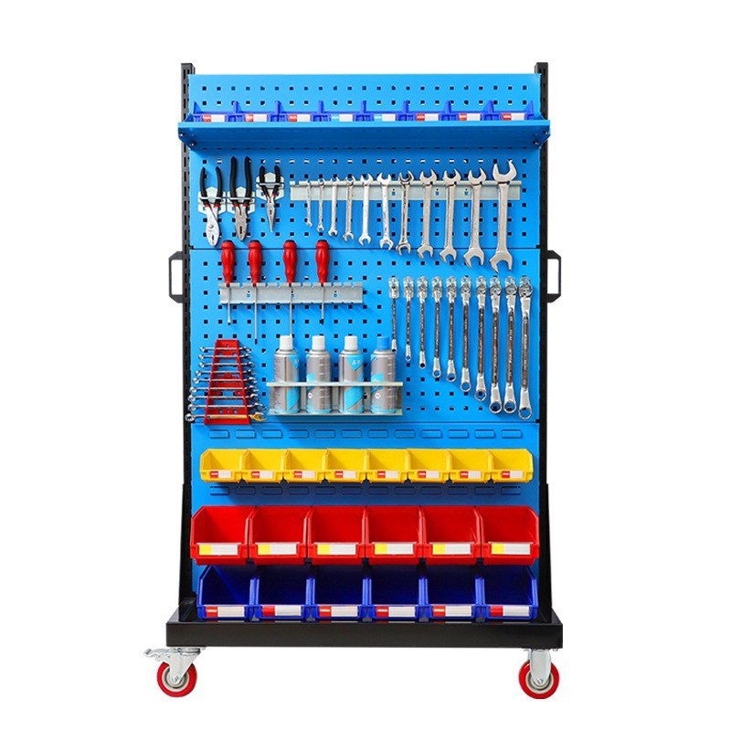 Hardware tool finishing display rack workshop tool rack mobile double-sided hanging board storage rack T hole board shelf plus