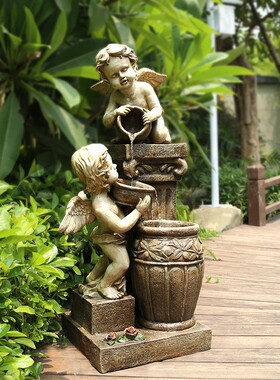 欧式天使喷泉景观流水室外摆件 花园招J财庭院院子落地造景装饰品