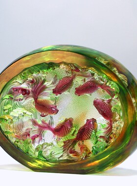 琉璃金玉良缘鱼摆件居家s客厅卧室前台桌面摆放婚庆闺蜜朋友送礼