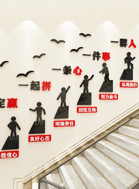 公司办公室楼道文l化墙励志墙贴画团队一群人标语布置楼梯墙面装