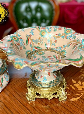 一等品 高端铜配瓷大果盘法式别墅美式餐厅酒店欧式餐桌奢华摆件