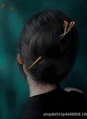 梳头梳子天然绿檀木梳子簪子套装雕花梳木簪子长T发女士网红礼物