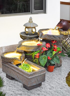 日式庭院田园流水喷泉景观摆件仿古别墅花园户外鱼池阳台装饰造景