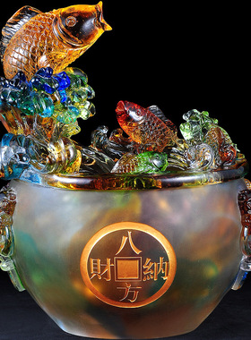 琉璃特大号聚宝盆鱼摆件家居客厅招财F工艺品公司前台店铺开业礼