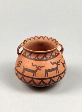 原始社会卡约文化鹿纹大角盘羊纹仿古彩陶罐手工博U物馆工艺品摆