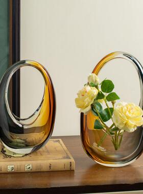 欧式轻奢焦糖琥珀1渐变提包花琉璃手工餐桌瓶视柜电居厚重玻璃家