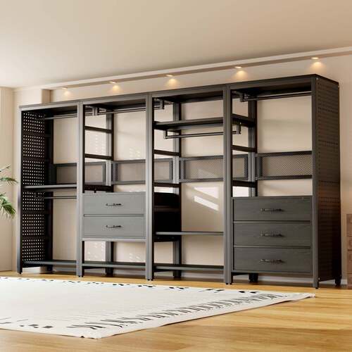 66121洞洞板家衣柜用卧出室租房简易组装衣橱帽金属框架衣间衣服 - 图1