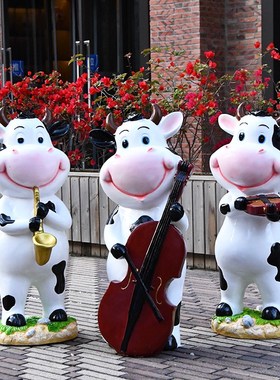 卡通奶牛雕塑g迎宾摆件园林景观玻璃钢小品户外幼儿园公园草坪装