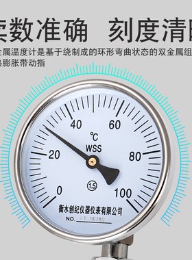 万向型双金属温度计wss-481工业用温度表高精度锅炉管道指针测温
