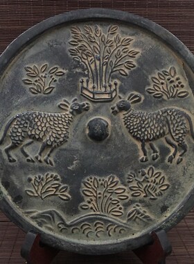 纯铜大号仿古做旧青铜镜老镜子工艺品摆I件玄关卧室装饰品影视道
