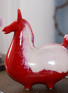 新中式陶瓷小马摆件家居饰品书房博古架唐马 客厅玄关Z装饰工艺品