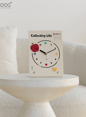 EOG奶油风客厅台式钟表v桌面摆件玄关座钟电视柜时钟装饰品