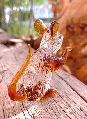 水晶琉璃生c肖鼠动物摆件 手工艺工艺品家居办公室装饰品 创意茶