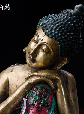 《自在佛铜像》西藏家居用品客厅摆件尼泊尔P铜镶嵌宝石大号1尺