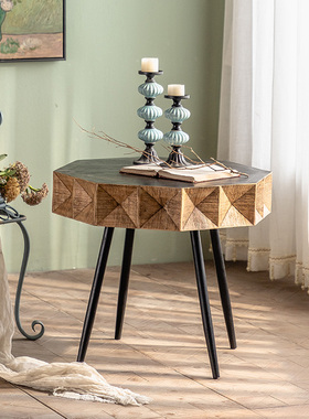 侘寂风复古沙g发小边几客厅小茶几法式民宿酒店样板房间床头小方