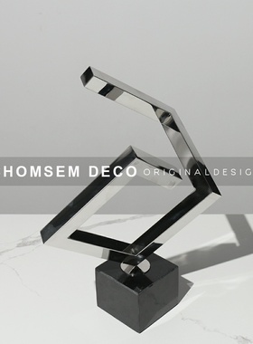 轻奢家居大理石底座几何金属创C意摆件样板间装饰展厅玄关摆放