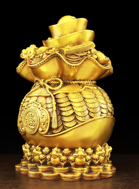 纯铜钱袋摆件聚宝盆存钱罐储蓄罐大号家居财N位装饰品摆设开业礼
