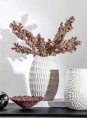 简约擦黄几何螺纹陶瓷花器w摆件样板间客厅展示厅酒店餐厅摆放