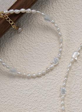 猫咪白贝母天然淡水珍珠项链女夏轻奢小众叠戴高级感锁骨颈链手链