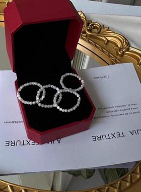 天然蝶贝珠圆珠弹力绳戒指指环叠戴小众设计精致素圈个性尾戒百搭