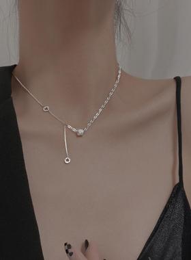 s925纯银小蛮腰项链女冷淡风ins轻奢小众设计拼接镶钻流苏锁骨链