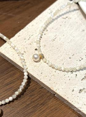 温柔贝母项链14k注金小众设计高级感天然淡水珍珠吊坠锁骨链新款