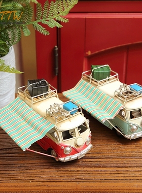 复古怀旧家f居书房电视柜装饰品摆件 旅游巴士模型