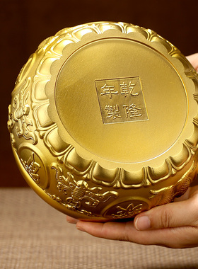 聚宝盆摆件实心全铜黄铜财神客B厅家居办公室店铺黄铜米缸聚财