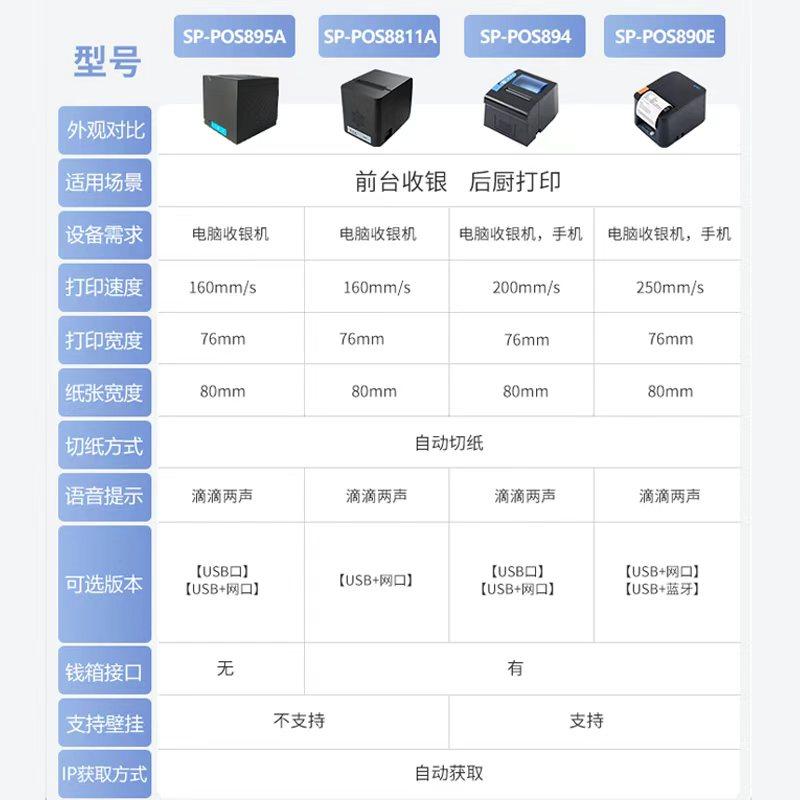 SPRT思普瑞特POS890+50卷纸热敏打印机前台80mm美团外卖收银小票机蓝牙餐饮厨房后厨出单机带切刀外卖打印机,淘宝优惠券,粉丝福利购,淘宝优惠卷