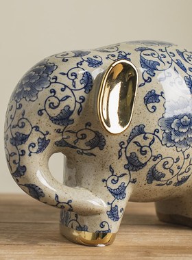 高档描金陶瓷大象摆件客t厅电视柜酒柜吉象如意装饰摆设乔迁礼品