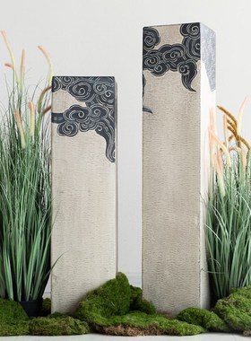 新中式禅意仿古祥云展示r柱栓马柱家居客厅玄关装饰品落地摆件底