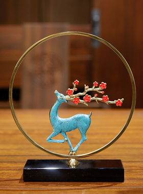 新中式酒柜装饰品铜鹿摆件客厅电视柜装饰柜样T板间桌面工艺品