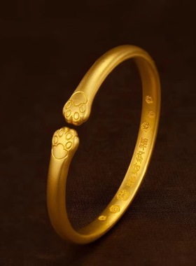 越南沙金古法开口手环猫爪手镯