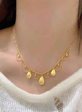 沙金新款蕾丝水滴项链