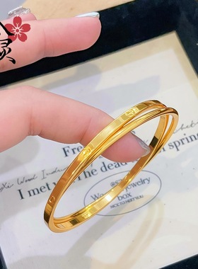 新款一字双环手镯双层交叉环环