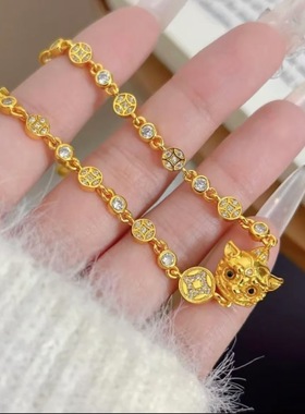 韦雪同款沙金貔貅手链