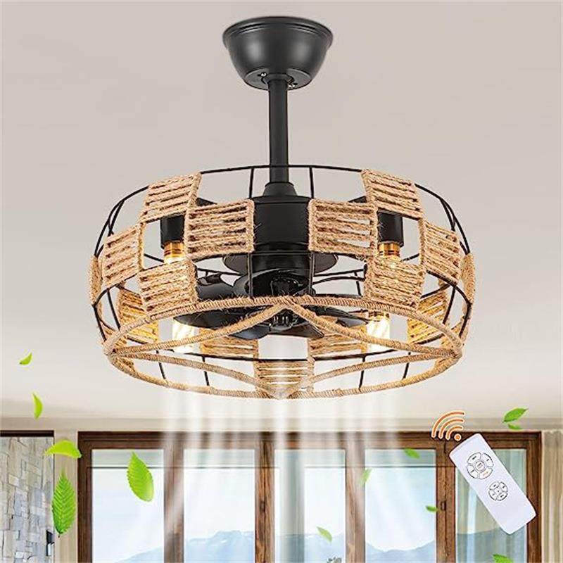 马逊藤编织吊扇灯藤艺麻绳美复古工业风餐厅卧式9046室亚条隐形电,淘宝优惠券,粉丝福利购,淘宝优惠卷