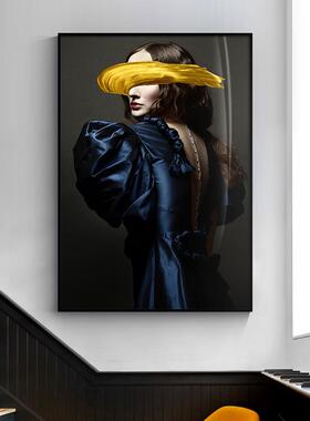 现代简室约厅创意金箔美女工业风挂画玄关轻20200724后奢版画客卧