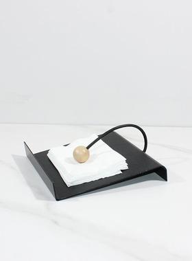 复古方形餐巾收餐纳架软轻奢革面酒店前台厅桌面DHT纸皮巾座装饰