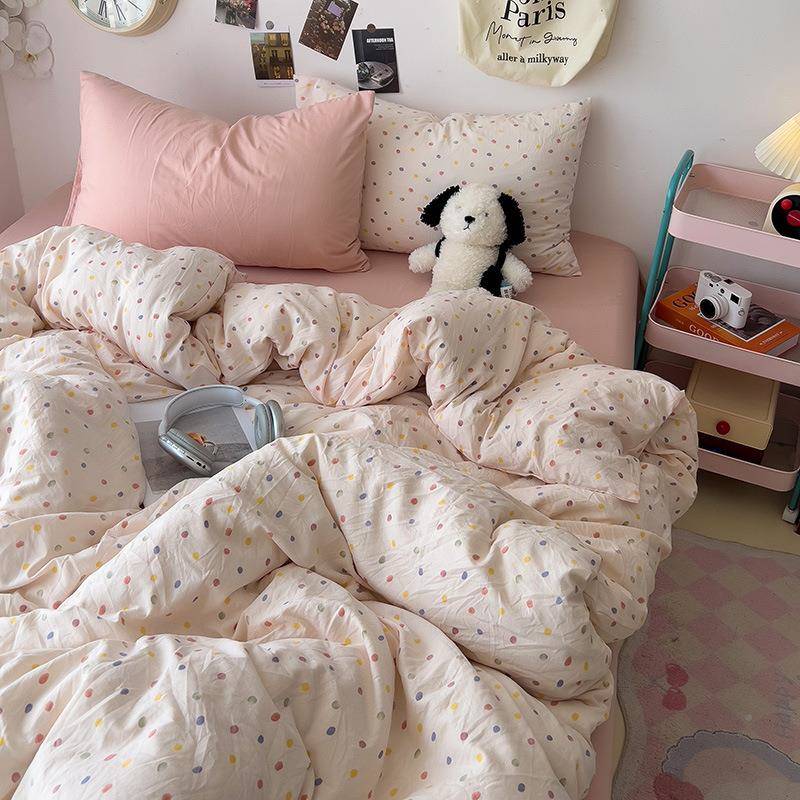 彩色点点水洗棉被套150x2KLQ00上x23单0被四罩床件套被单三件套 - 图0