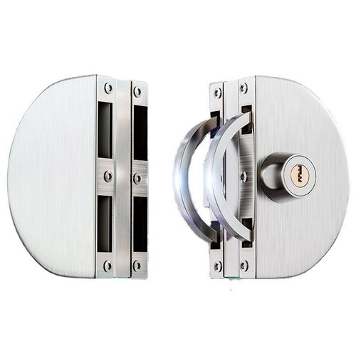 玻璃门锁免开孔办公室单开不锈钢月牙锁具商铺无框推拉门双开地锁 - 图1