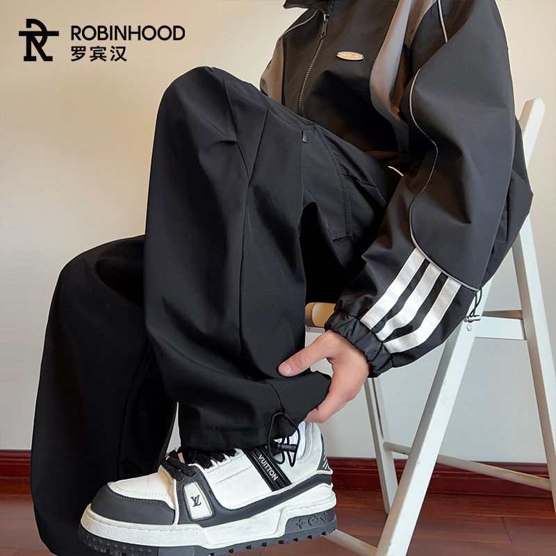 罗宾汉黑色加绒长裤子男款宽松直筒裤保暖加厚时尚工装裤日常百搭,淘宝优惠券,粉丝福利购,淘宝优惠卷