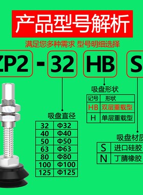 SMC重载型真空吸盘 机械手工业 强力 气动 HB40/50/63/80/100/125