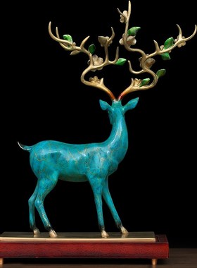 铜鹿摆件黄铜家居客厅玄关卧室电视柜装饰品麋鹿X鹿招财工艺品